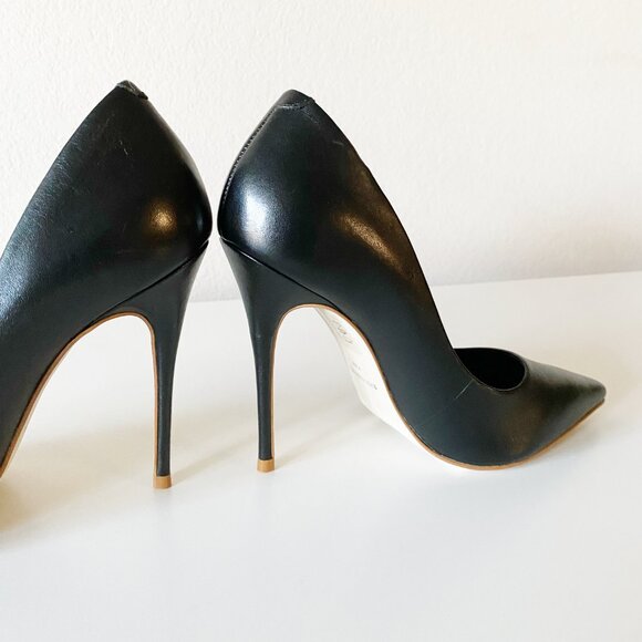 NEW Massimo Matteo Pointy Toe Black Pumps Heels Leather Women's Size 7M - Picture 5 of 11